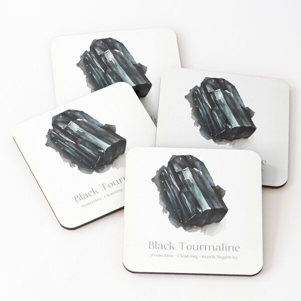 Item preview, Black Tourmaline Crystal Watercolor Print - Tourmaline Info Spiritual Properties - Protection Feng Shui, Clears Negative Energy designed and sold by heavyhebi.
