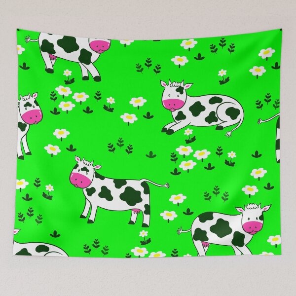 Item preview, green cow print daisy floral  designed and sold by Gossip Rag.