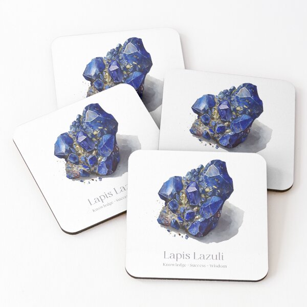 Item preview, Lapis Lazuli Crystal Watercolor Print - Lapis Lazuli Info Spiritual Properties - Blue Crystal, Success & Wisdom designed and sold by heavyhebi.