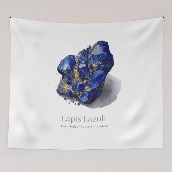 Item preview, Lapis Lazuli Crystal Watercolor Print - Lapis Lazuli Info Spiritual Properties - Blue Crystal, Success & Wisdom designed and sold by heavyhebi.