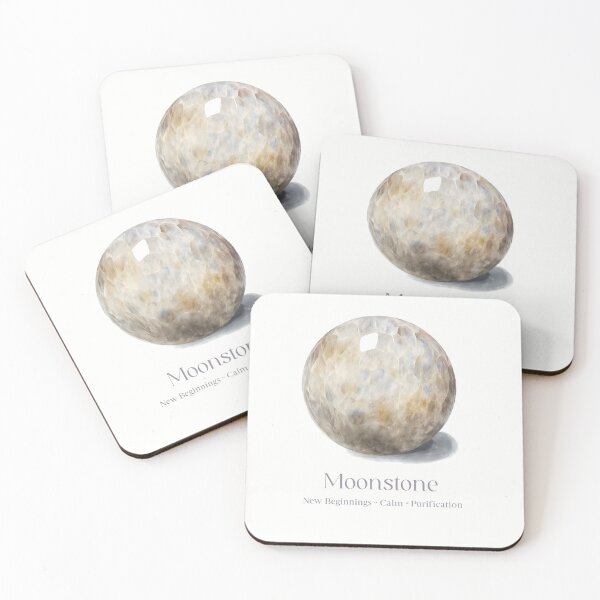 Item preview, Moonstone Crystal Watercolor Print - Moonstone Info Spiritual Properties - Purifying Crystals, Moon Energy designed and sold by heavyhebi.