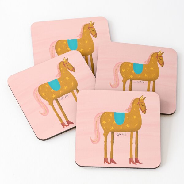 Artikelvorschau, Funny horse brown- pink background- with stars and red boots entworfen und verkauft von Studio Lydia Lovely.