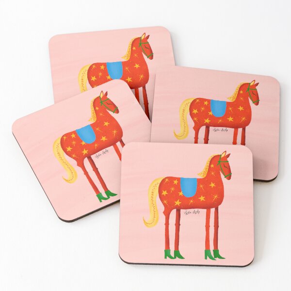 Artikelvorschau, Funny horse red- pink background- with stars and green boots entworfen und verkauft von Studio Lydia Lovely.