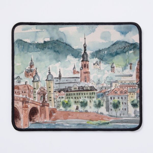 Item preview, University of Heidelberg Across the Neckar River –  Watercolor by David Redmond designed and sold by DEL-Productions.
