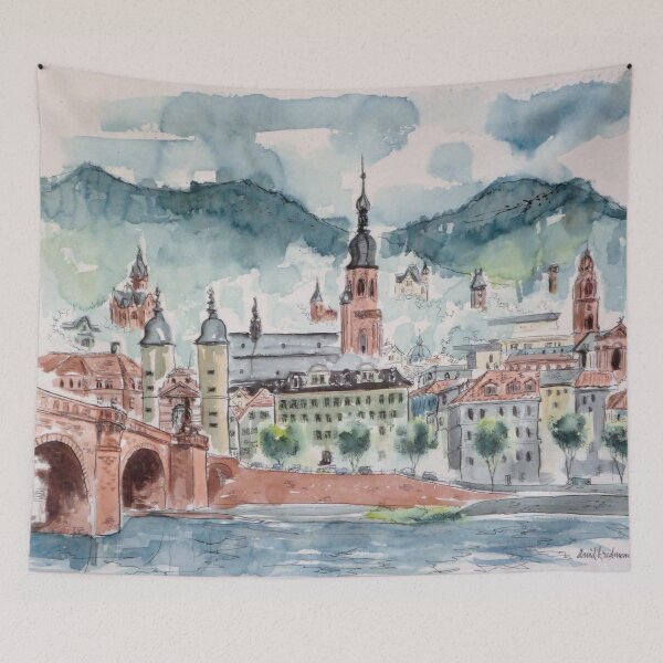 Item preview, University of Heidelberg Across the Neckar River –  Watercolor by David Redmond designed and sold by DEL-Productions.