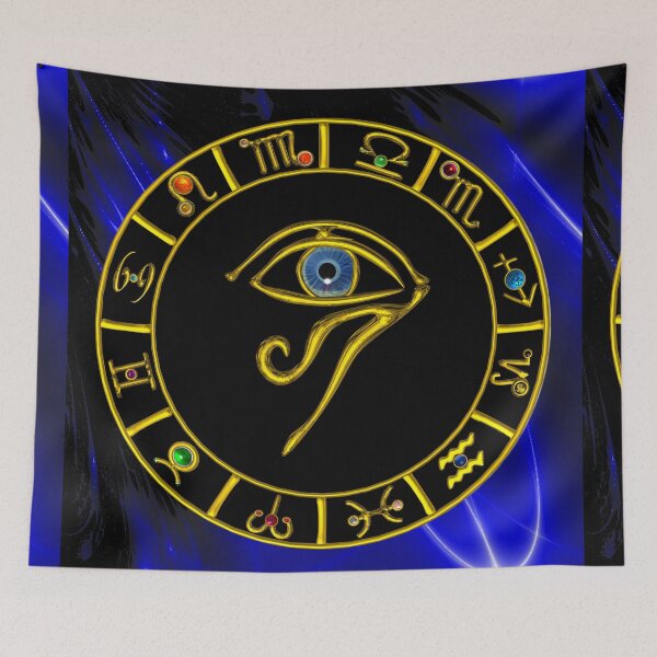 Item preview, ASTRAL HORUS EYE ,BLUE TALISMAN GOLD ZODIACAL SIGNS CHART designed and sold by BulganLumini.