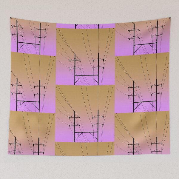 Item preview, Electricity wires pylon yellow and purple  landscape  designed and sold by TinyArtCorner.