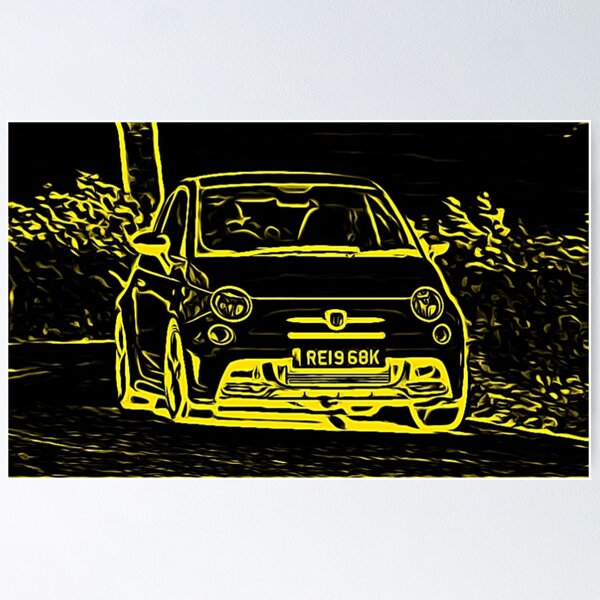 Yellow Sketch of Abarth 500 on Black Background Poster for Sale by  ayecarumba27
