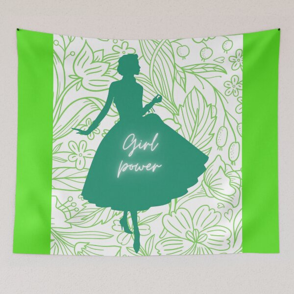 Item preview, The Girl Power quote with girl in green silhoutte and the background with flowers outline in green color designed and sold by ThamaraiSelvi.