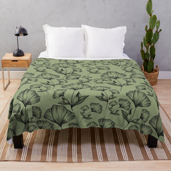 Item preview, Black line art flowers on olive green, seamless pattern designed and sold by Smetankinaart.
