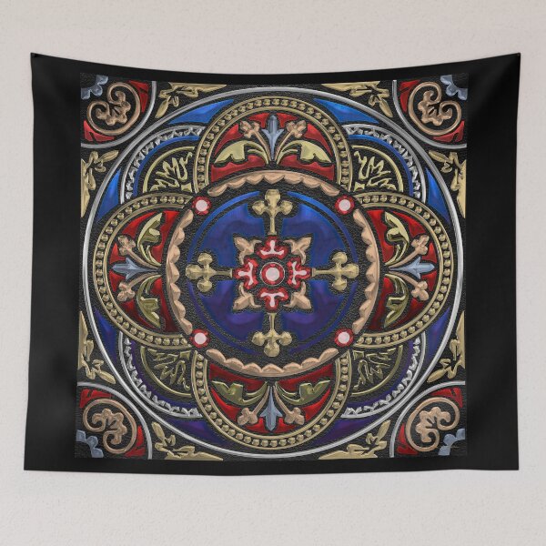 Item preview, Ornate Medieval Sacred Celtic Cross over Black Leather  designed and sold by Serge Averbukh Art Studio.