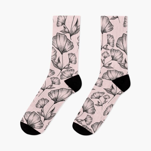 Item preview, Black line art flowers on powder pink, seamless pattern designed and sold by Smetankinaart.