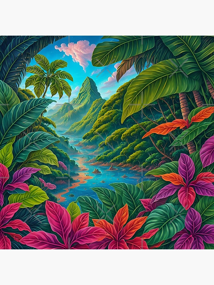 Lush Flora Tropical Botanical Painting (Ultra-High Resolution) printed on Modern 2024 Acrylic