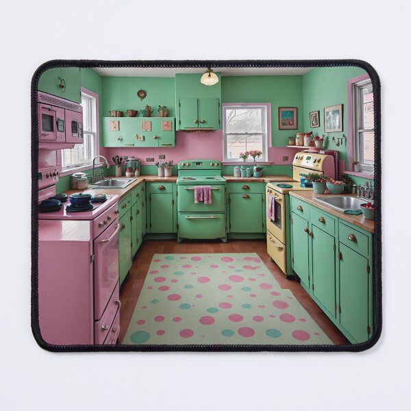 Item preview, A Vintage Retro Kitchen With Pastel-Colored Appliances And A Refrigerator Ai Generated Art designed and sold by AiGens.