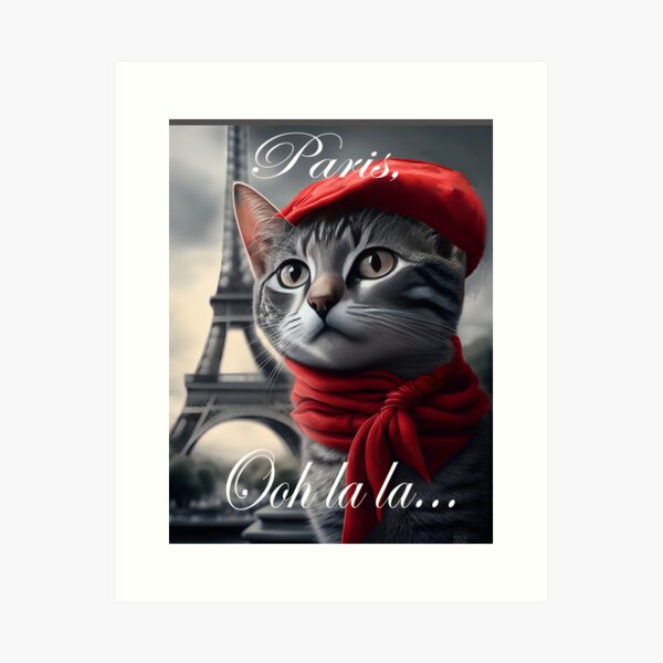 Item preview, Bonjour Paris Ooh la la French Cat Eiffel Tower designed and sold by Parisian252.