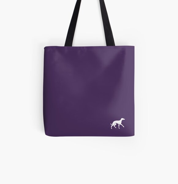 White Whippet On Purple Design All Over Print Tote Bag