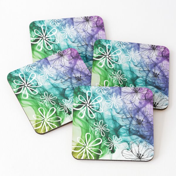 Item preview, Outline of flowers in Black and white in a colourful splash background designed and sold by ThamaraiSelvi.