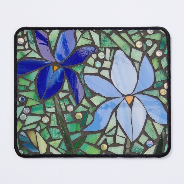 Item preview, Blue irises in stained glass  designed and sold by suespaintroom.