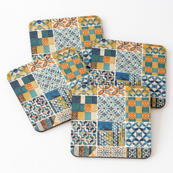 Item preview, Spanish tiles Moroccan tiles Mediterranean tiles style wall art phone case pillow blanket tote bag metal print canvas designed and sold by LunarSeaArt.