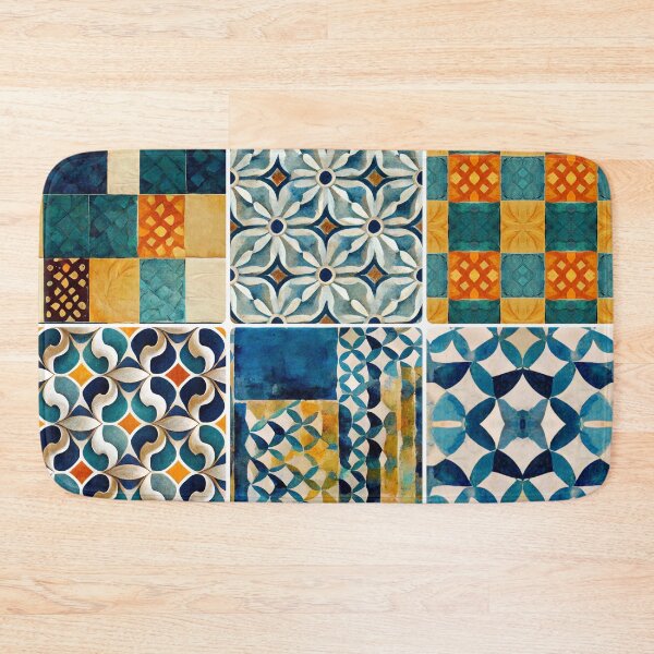 Item preview, Spanish tiles Moroccan tiles Mediterranean tiles style wall art phone case pillow blanket tote bag metal print canvas designed and sold by LunarSeaArt.