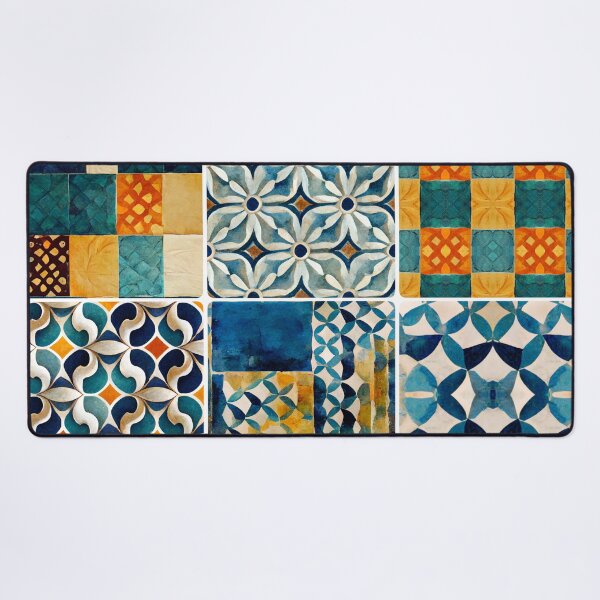Item preview, Spanish tiles Moroccan tiles Mediterranean tiles style wall art phone case pillow blanket tote bag metal print canvas designed and sold by LunarSeaArt.