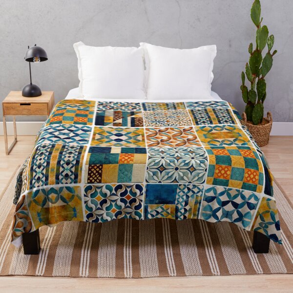 Item preview, Spanish tiles Moroccan tiles Mediterranean tiles style wall art phone case pillow blanket tote bag metal print canvas designed and sold by LunarSeaArt.