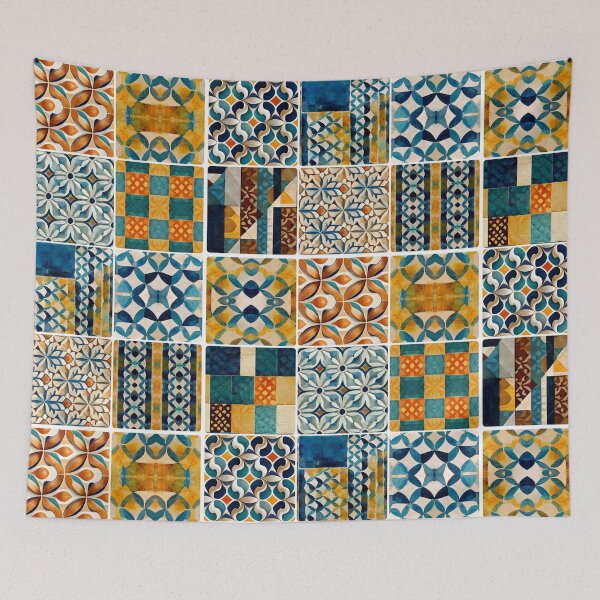 Item preview, Spanish tiles Moroccan tiles Mediterranean tiles style wall art phone case pillow blanket tote bag metal print canvas designed and sold by LunarSeaArt.