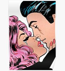 Comic Couple Kissing Poster
