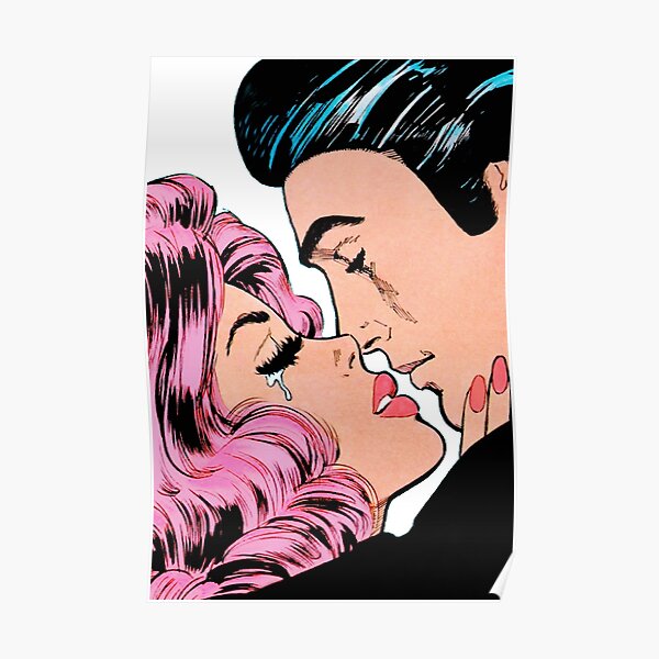 Comic Couple Kissing Poster