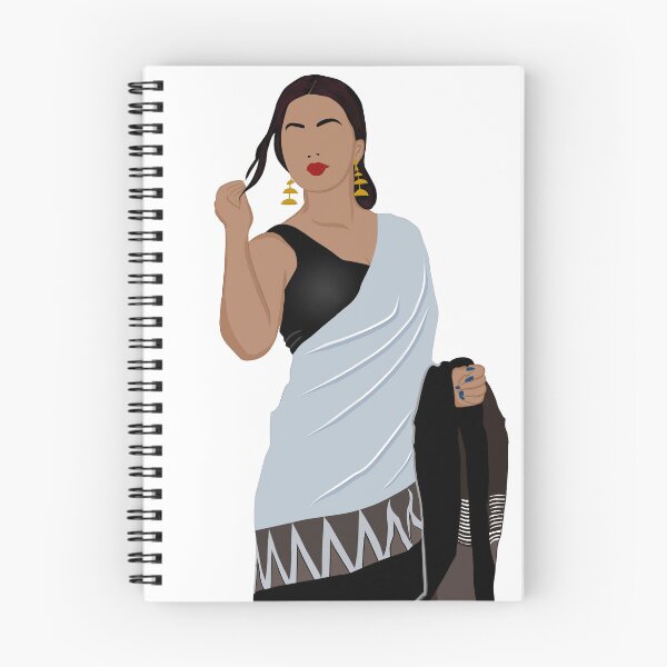 Item preview, Indian woman in grey rsaree and black blouse  designed and sold by ThePurplePrints.
