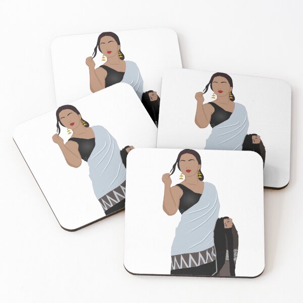 Item preview, Indian woman in grey rsaree and black blouse  designed and sold by ThePurplePrints.