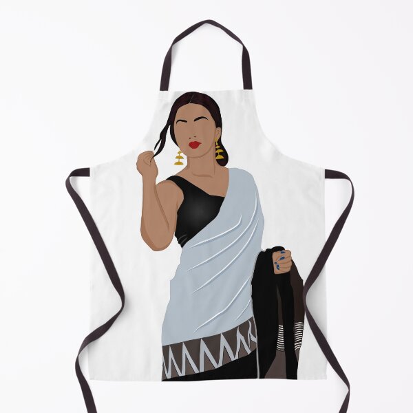 Item preview, Indian woman in grey rsaree and black blouse designed and sold by ThePurplePrints.