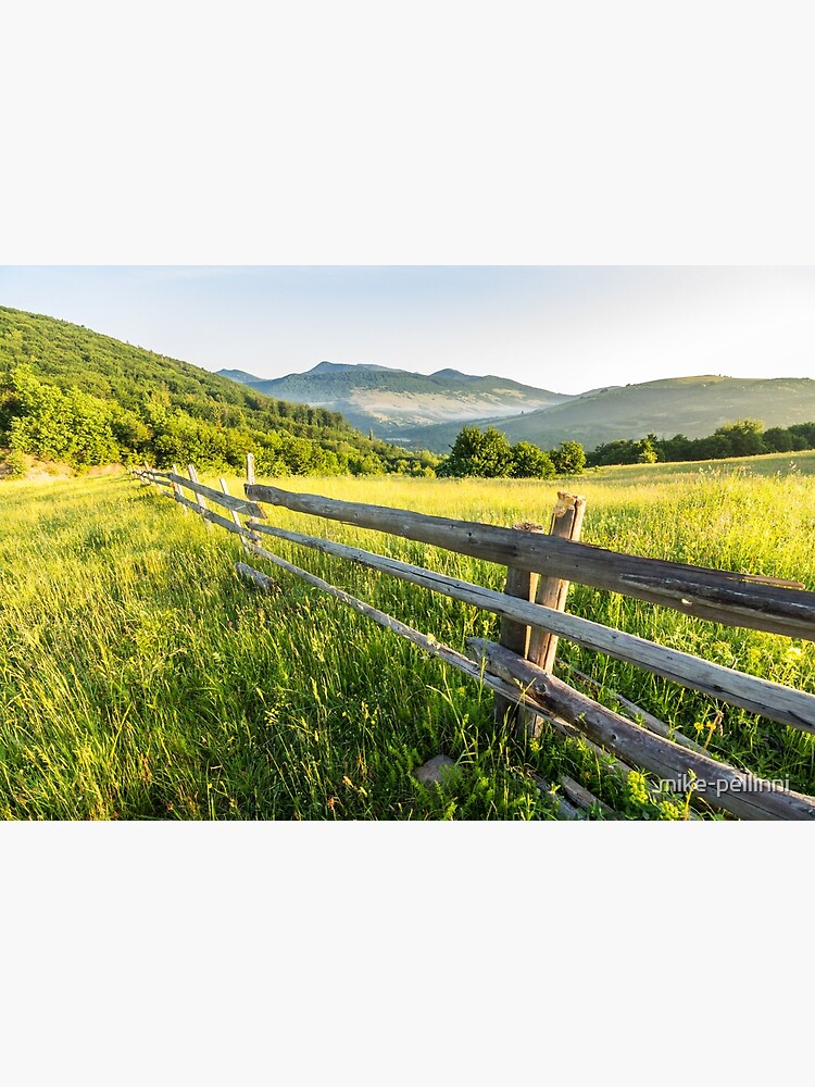 fence on hillside meadow in mountain by mike-pellinni