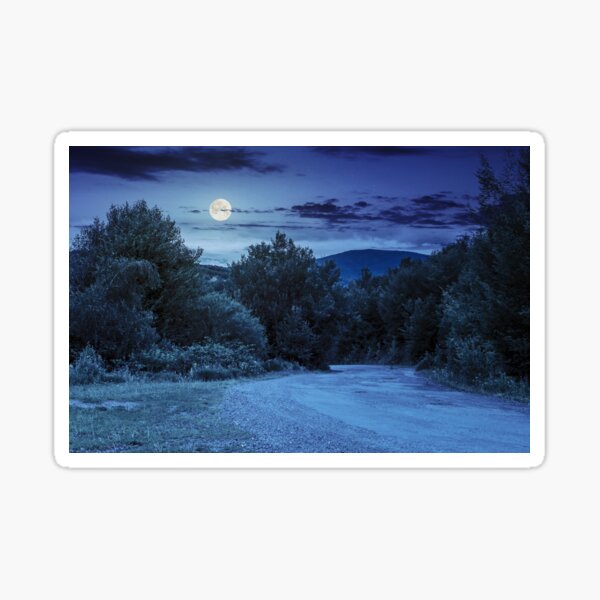 road through the forest in mountains at night Sticker