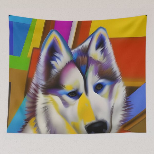 Aperçu de l'œuvre Art abstrait Husky. Art Husky. Art Husky coloré. Husky aquarelle créée et vendue par Doggymadness.