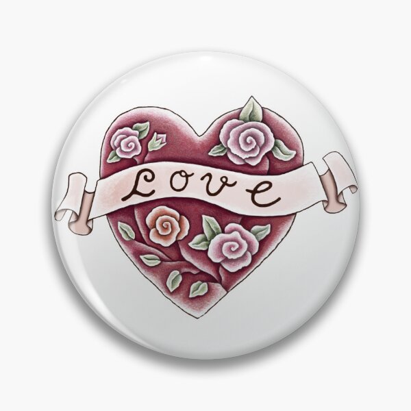 love heart with roses and banner saying love Pin