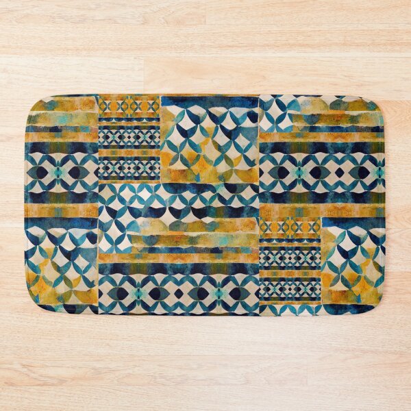 Item preview, Spanish tile Mediterranean tile Moroccan tile style wall art print metal canvas phone case blue orange designed and sold by LunarSeaArt.