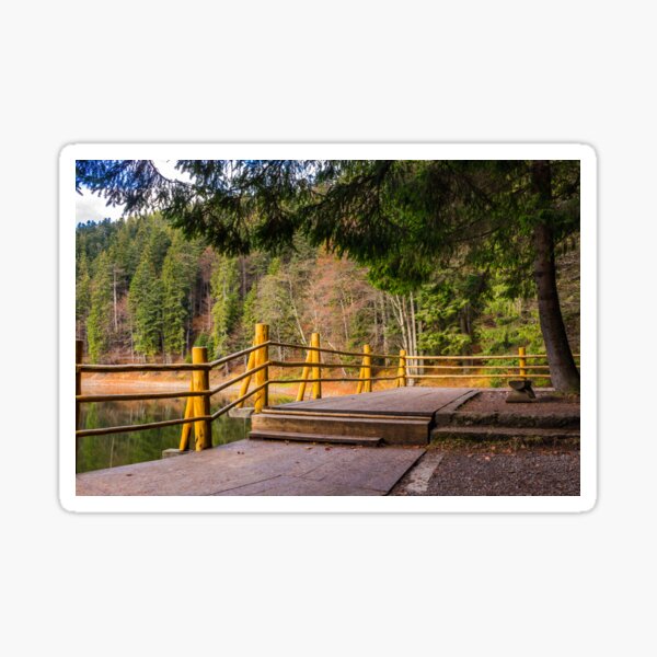 pier on mountain Lake near forest Sticker
