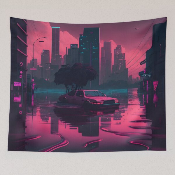 Item preview, Flooded City - Retrowave designed and sold by AgitProPrints.