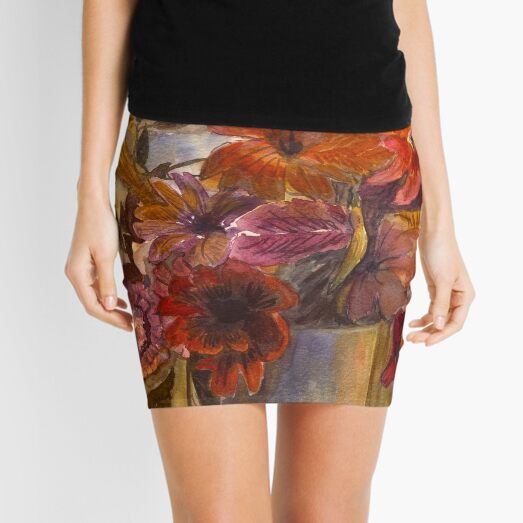 Watercolour Bouquet of Lillies Mini Skirt