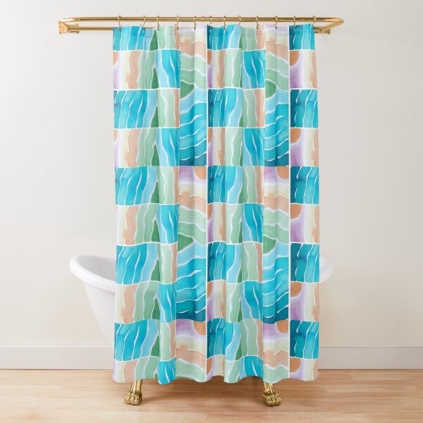 Watercolor Abstract Landscape Block Print Shower Curtain