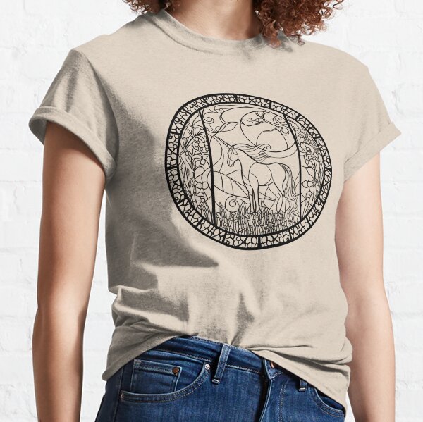 Unicorn stained glass print black  Classic T-Shirt