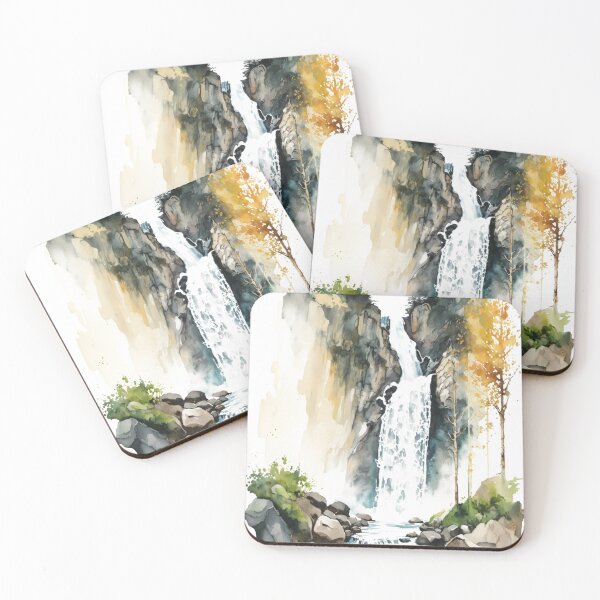 Item preview, Watercolor painting of a waterfall in a nature designed and sold by SvarunPogani.
