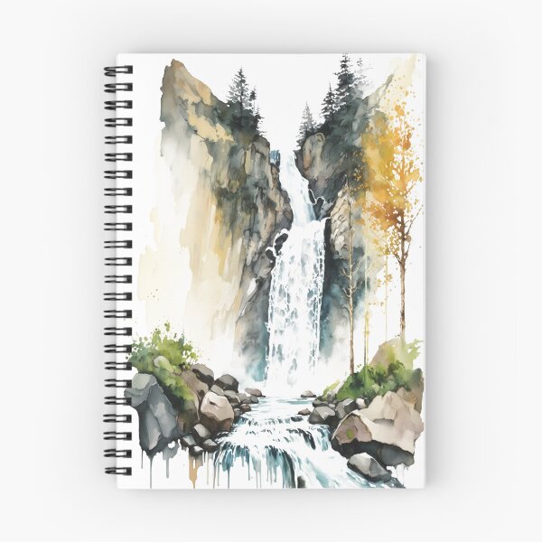 Item preview, Watercolor painting of a waterfall in a nature designed and sold by SvarunPogani.