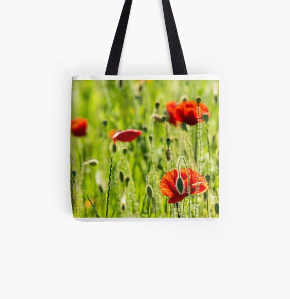 red poppy in the wheat field All Over Print Tote Bag
