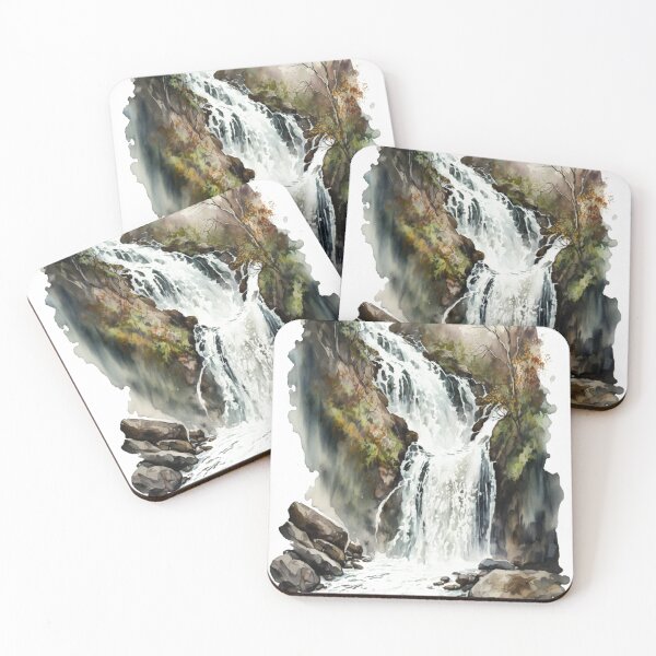 Item preview, Watercolor painting of a waterfall in a nature designed and sold by SvarunPogani.