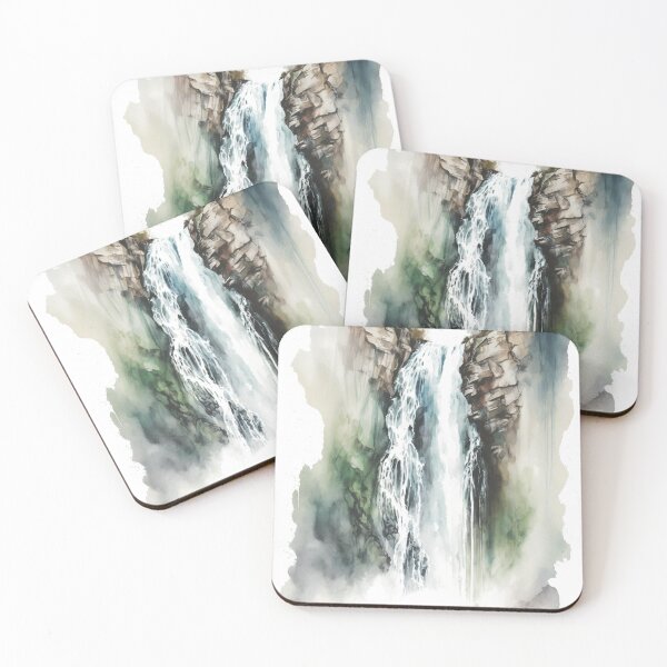 Item preview, Copy of Watercolor painting of a waterfall in a nature designed and sold by SvarunPogani.
