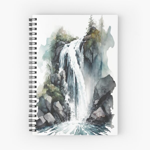 Item preview, Watercolor painting of a waterfall in a nature designed and sold by SvarunPogani.