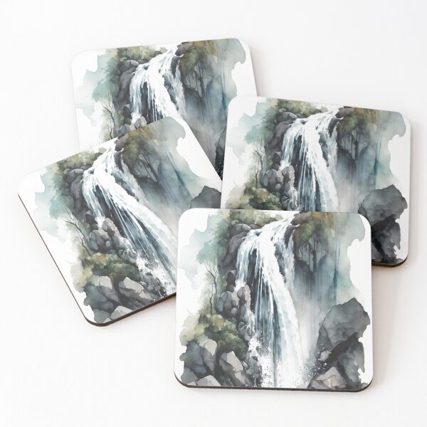 Item preview, Watercolor painting of a waterfall in a nature designed and sold by SvarunPogani.