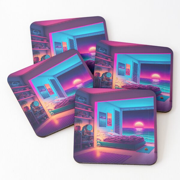 Item preview, Bedroom with a Sunset Synthwave designed and sold by artyficial-.